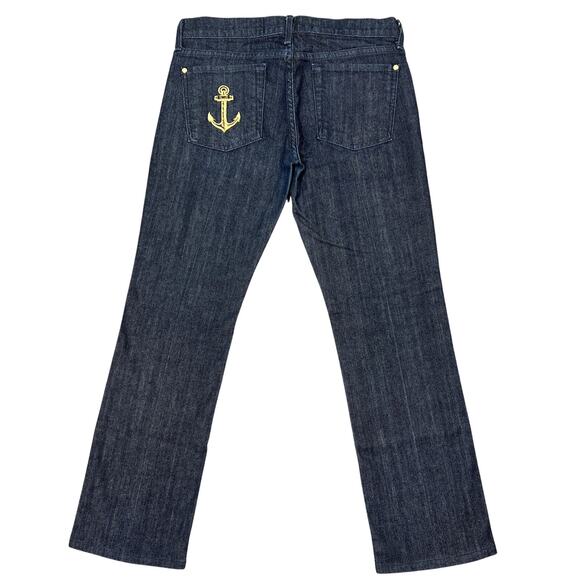7 For All Mankind Cropped Jeans Womens 29" Dark Wash Gold Button Nautical Sailor - Picture 1 of 12